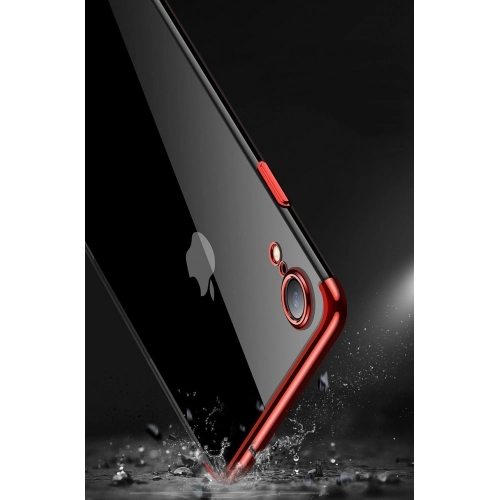 Apple iPhone Xr Kılıf Renkli Köşeli Lazer Şeffaf Esnek Silikon - Gri