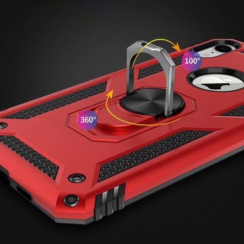 Apple iPhone Xr Kılıf Silikon Zırhlı Standlı Yüzüklü Mıknatıslı Tank Kapak - Gri