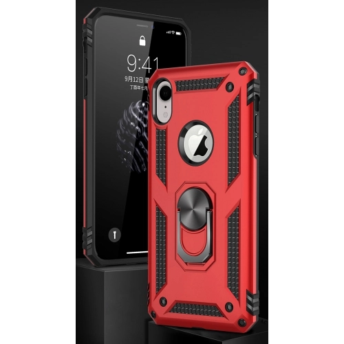 Apple iPhone Xr Kılıf Silikon Zırhlı Standlı Yüzüklü Mıknatıslı Tank Kapak - Gri