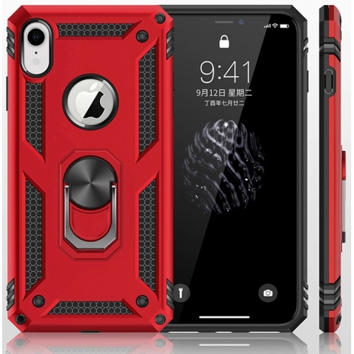 Apple iPhone Xr Kılıf Silikon Zırhlı Standlı Yüzüklü Mıknatıslı Tank Kapak - Gri