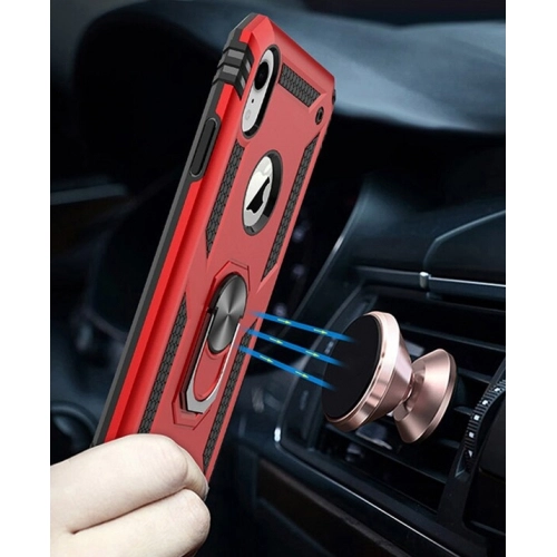 Apple iPhone Xr Kılıf Silikon Zırhlı Standlı Yüzüklü Mıknatıslı Tank Kapak - Gold