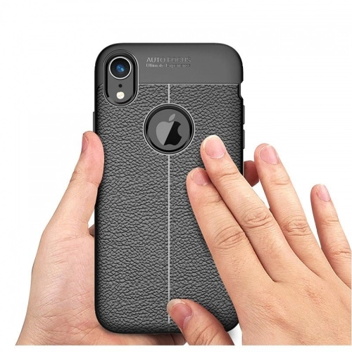 Apple iPhone Xr Kılıf Deri Görünümlü Lüks Parmak İzi Bırakmaz Niss Silikon Kapak - Siyah