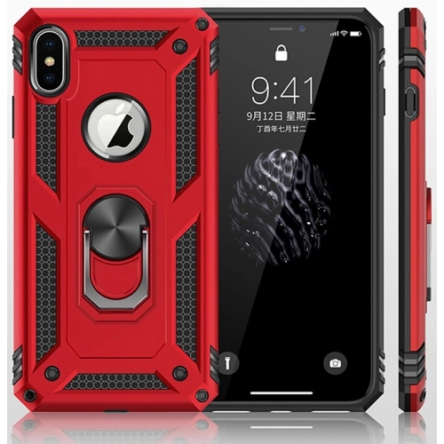 Apple iPhone Xs Kılıf Silikon Zırhlı Standlı Yüzüklü Mıknatıslı Tank Kapak - Gri