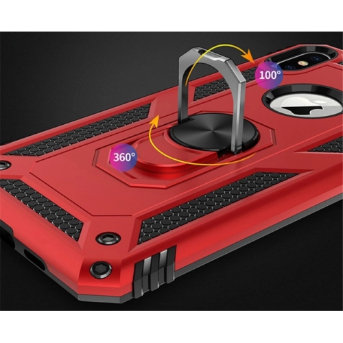 Apple iPhone Xs Kılıf Silikon Zırhlı Standlı Yüzüklü Mıknatıslı Tank Kapak - Gold