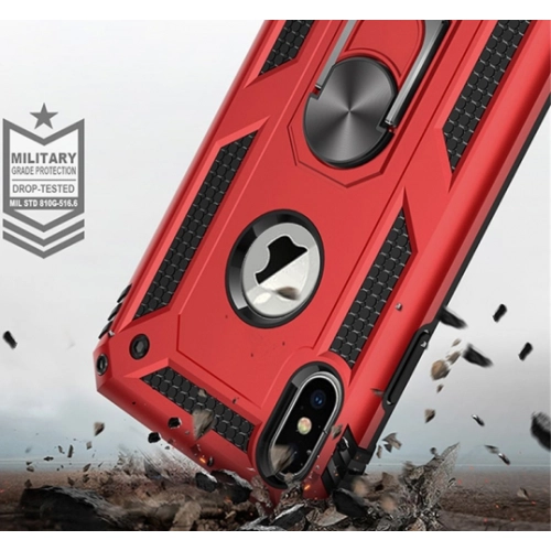 Apple iPhone Xs Kılıf Silikon Zırhlı Standlı Yüzüklü Mıknatıslı Tank Kapak - Gri