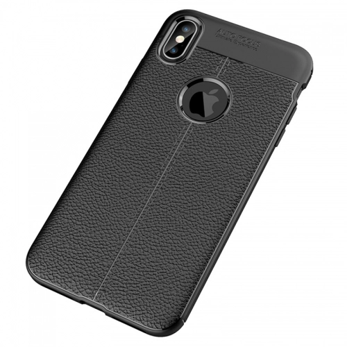 Apple iPhone Xs Kılıf Deri Görünümlü Lüks Parmak İzi Bırakmaz Niss Silikon Kapak - Siyah