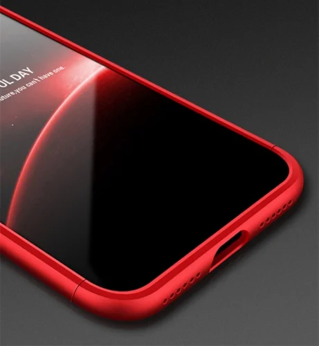 Apple iPhone Xs Max Kılıf 3 Parçalı 360 Tam Korumalı Rubber AYS Kapak  - Kırmızı - Siyah