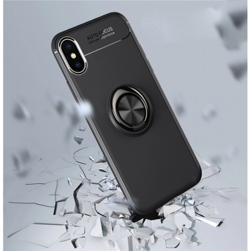 Apple iPhone Xs Max Kılıf Renkli Silikon Yüzüklü Standlı Auto Focus Ravel Kapak - Mavi - Siyah