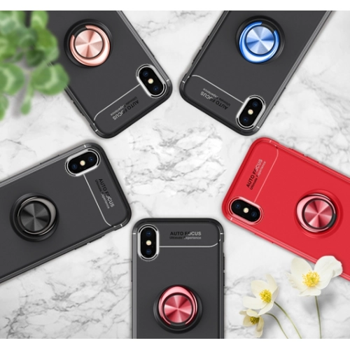 Apple iPhone Xs Max Kılıf Renkli Silikon Yüzüklü Standlı Auto Focus Ravel Kapak - Mavi