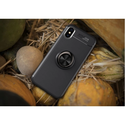 Apple iPhone Xs Max Kılıf Renkli Silikon Yüzüklü Standlı Auto Focus Ravel Kapak - Mavi - Siyah