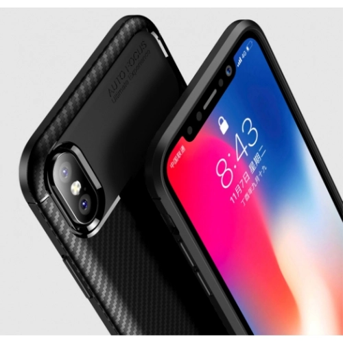 Apple iPhone Xs Max Kılıf Silikon Parmak İzi Bırakmayan Karbon Soft Negro Kapak - Siyah