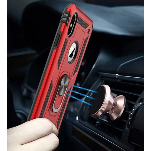 Apple iPhone Xs Max Kılıf Silikon Zırhlı Standlı Yüzüklü Mıknatıslı Tank Kapak - Gri