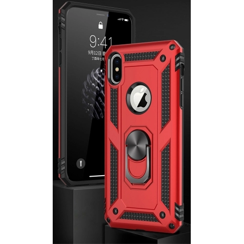 Apple iPhone Xs Max Kılıf Silikon Zırhlı Standlı Yüzüklü Mıknatıslı Tank Kapak - Gri