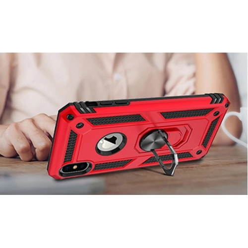 Apple iPhone Xs Max Kılıf Silikon Zırhlı Standlı Yüzüklü Mıknatıslı Tank Kapak - Gri