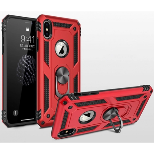 Apple iPhone Xs Max Kılıf Silikon Zırhlı Standlı Yüzüklü Mıknatıslı Tank Kapak - Gri