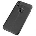 Apple iPhone Xs Max Kılıf Deri Görünümlü Lüks Parmak İzi Bırakmaz Niss Silikon Kapak - Siyah
