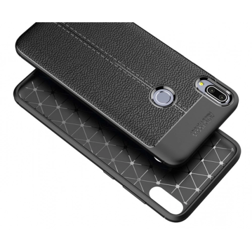 Asus Zenfone 5Z ZS620KL Kılıf Deri Görünümlü Lüks Parmak İzi Bırakmaz Niss Silikon Kapak - Siyah