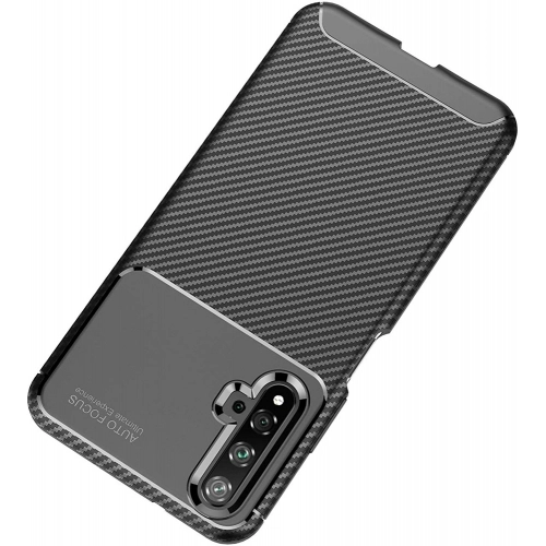 Honor 20 Kılıf Silikon Parmak İzi Bırakmayan Karbon Soft Negro Kapak - Siyah