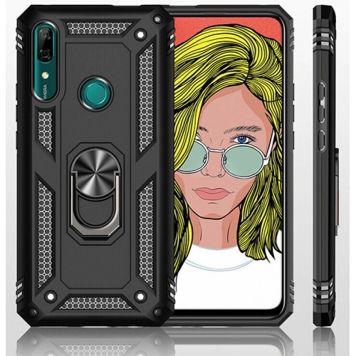 Honor 9x Kılıf Silikon Zırhlı Standlı Yüzüklü Mıknatıslı Tank Kapak - Siyah