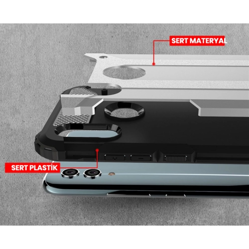 Huawei Honor 10 Lite Kılıf Zırhlı Tank Crash Silikon Kapak - Gold