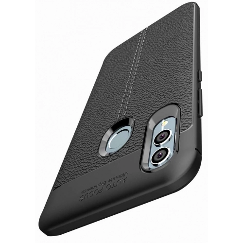 Huawei Honor 10 Lite Kılıf Deri Görünümlü Lüks Parmak İzi Bırakmaz Niss Silikon Kapak - Kırmızı - Siyah