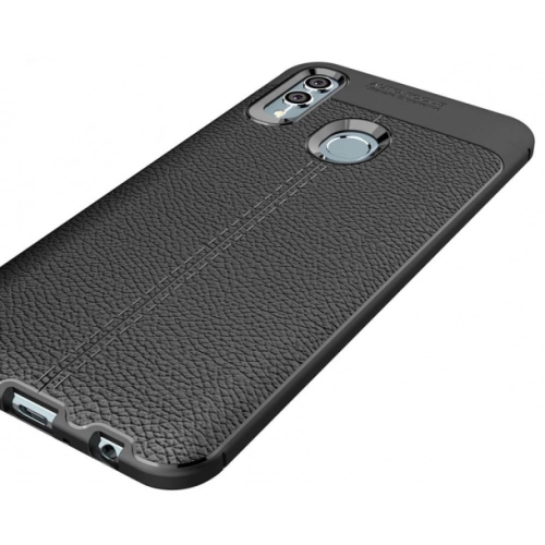 Huawei Honor 10 Lite Kılıf Deri Görünümlü Lüks Parmak İzi Bırakmaz Niss Silikon Kapak - Kırmızı - Siyah