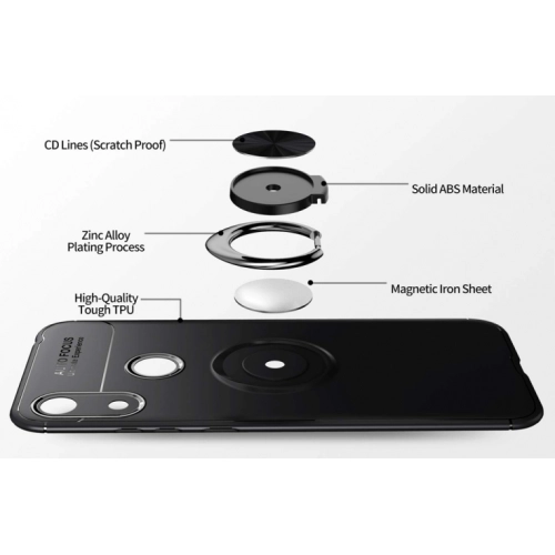 Huawei Honor 8A Kılıf Renkli Silikon Yüzüklü Standlı Auto Focus Ravel Kapak - Siyah