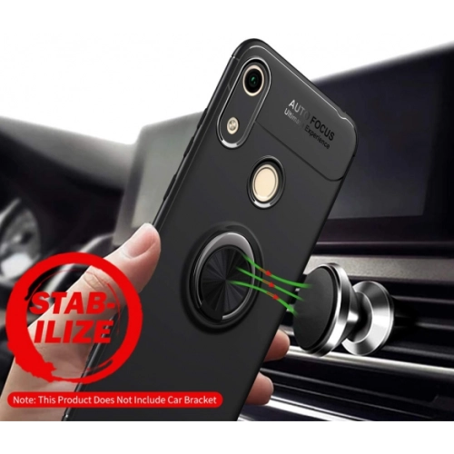 Huawei Honor 8A Kılıf Renkli Silikon Yüzüklü Standlı Auto Focus Ravel Kapak - Siyah