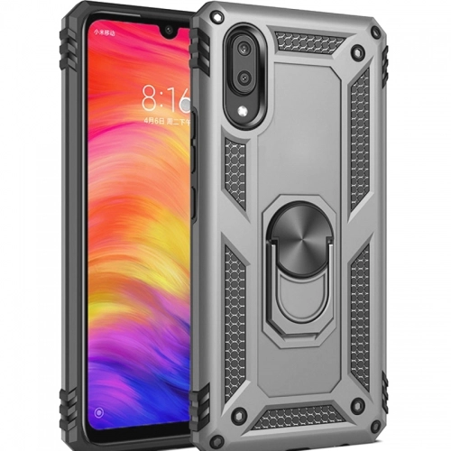 Huawei Honor 8A Kılıf Silikon Zırhlı Standlı Yüzüklü Mıknatıslı Tank Kapak - Siyah