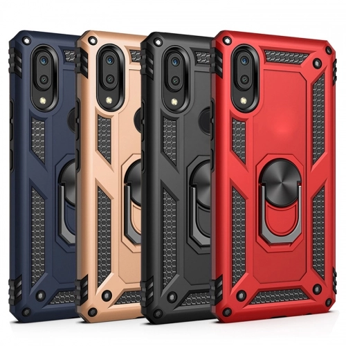 Huawei Honor 8A Kılıf Silikon Zırhlı Standlı Yüzüklü Mıknatıslı Tank Kapak - Siyah