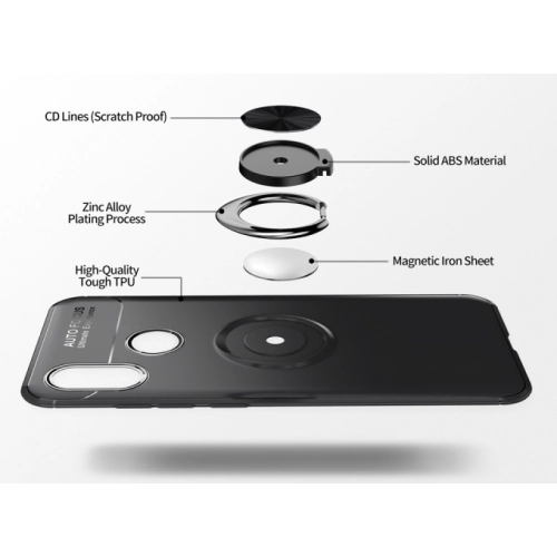 Huawei Honor 8c Kılıf Renkli Silikon Yüzüklü Standlı Auto Focus Ravel Kapak - Siyah