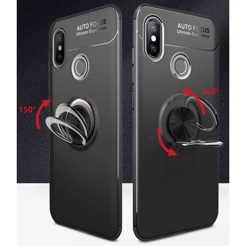 Huawei Honor 8c Kılıf Renkli Silikon Yüzüklü Standlı Auto Focus Ravel Kapak - Siyah