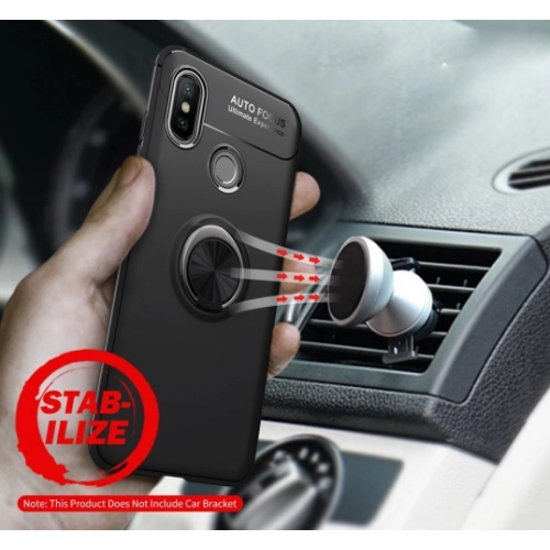 Huawei Honor 8c Kılıf Renkli Silikon Yüzüklü Standlı Auto Focus Ravel Kapak - Siyah