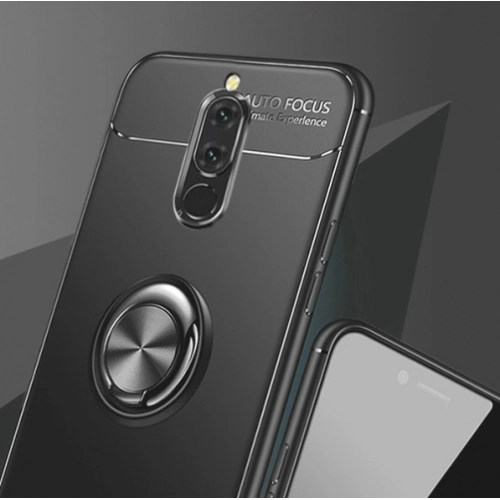 Huawei Mate 10 Lite Kılıf Renkli Silikon Yüzüklü Standlı Auto Focus Ravel Kapak - Siyah