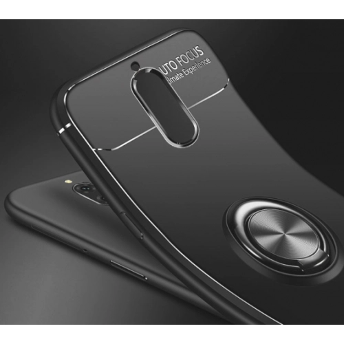 Huawei Mate 10 Lite Kılıf Renkli Silikon Yüzüklü Standlı Auto Focus Ravel Kapak - Siyah
