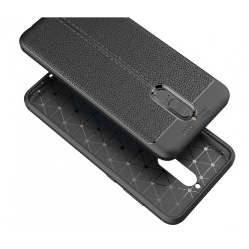Huawei Mate 10 Lite Kılıf Deri Görünümlü Lüks Parmak İzi Bırakmaz Niss Silikon Kapak - Siyah