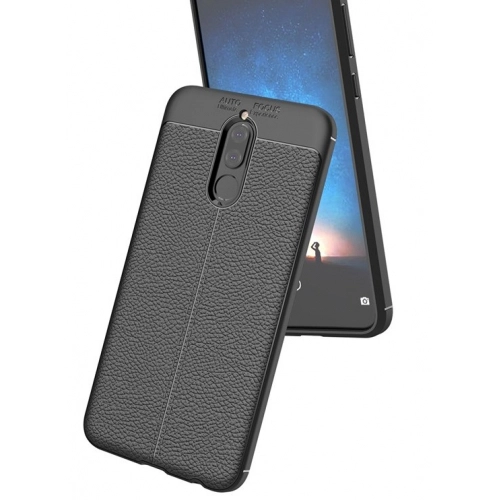 Huawei Mate 10 Lite Kılıf Deri Görünümlü Lüks Parmak İzi Bırakmaz Niss Silikon Kapak - Lacivert