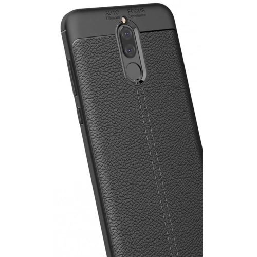 Huawei Mate 10 Lite Kılıf Deri Görünümlü Lüks Parmak İzi Bırakmaz Niss Silikon Kapak - Siyah