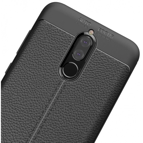 Huawei Mate 10 Lite Kılıf Deri Görünümlü Lüks Parmak İzi Bırakmaz Niss Silikon Kapak - Lacivert