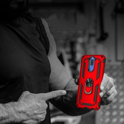 Huawei Mate 10 Lite Kılıf Silikon Zırhlı Standlı Yüzüklü Mıknatıslı Tank Kapak - Gri