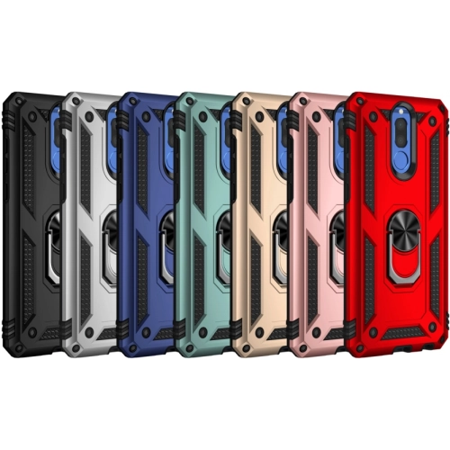 Huawei Mate 10 Lite Kılıf Silikon Zırhlı Standlı Yüzüklü Mıknatıslı Tank Kapak - Siyah