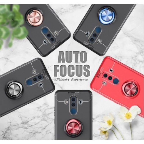 Huawei Mate 10 Pro Kılıf Renkli Silikon Yüzüklü Standlı Auto Focus Ravel Kapak - Mavi - Siyah