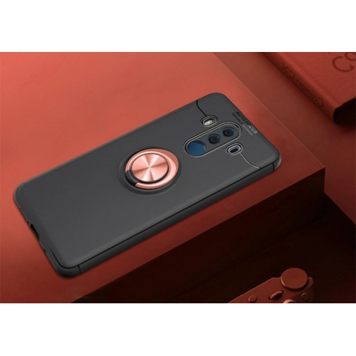 Huawei Mate 10 Pro Kılıf Renkli Silikon Yüzüklü Standlı Auto Focus Ravel Kapak - Mavi - Siyah