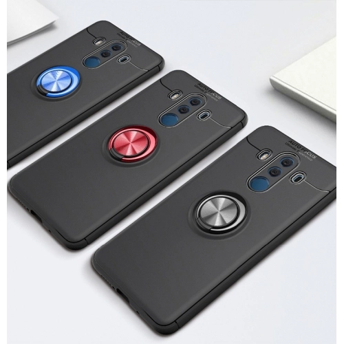 Huawei Mate 10 Pro Kılıf Renkli Silikon Yüzüklü Standlı Auto Focus Ravel Kapak - Mavi - Siyah