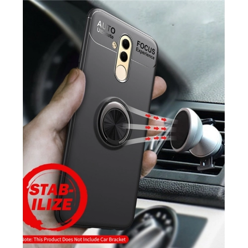 Huawei Mate 20 Lite Kılıf Renkli Silikon Yüzüklü Standlı Auto Focus Ravel Kapak - Rose Gold