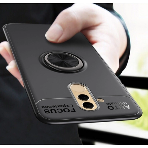 Huawei Mate 20 Lite Kılıf Renkli Silikon Yüzüklü Standlı Auto Focus Ravel Kapak - Rose Gold