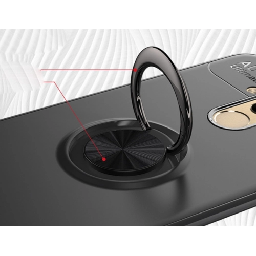 Huawei Mate 20 Lite Kılıf Renkli Silikon Yüzüklü Standlı Auto Focus Ravel Kapak - Rose Gold