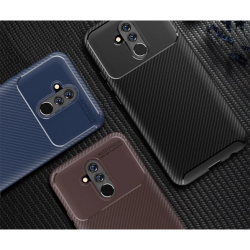 Huawei Mate 20 Lite Kılıf Silikon Parmak İzi Bırakmayan Karbon Soft Negro Kapak - Lacivert