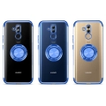Huawei Mate 20 Lite Kılıf Renkli Köşeli Yüzüklü Standlı Lazer Şeffaf Esnek Silikon - Mavi