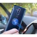Huawei Mate 20 Lite Kılıf Renkli Köşeli Yüzüklü Standlı Lazer Şeffaf Esnek Silikon - Mavi